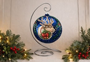 håndmalet glas julekugle blå 15 cm